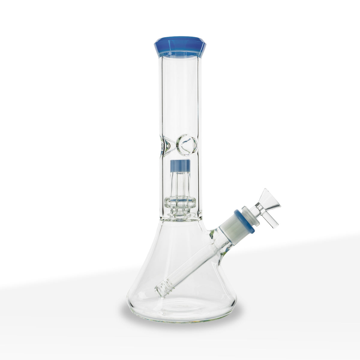 Water Pipe | Color Trim Beaker w/ Showerhead Perc | 11" - Glass - Various Colors - Biohazard Inc - Milk Blue