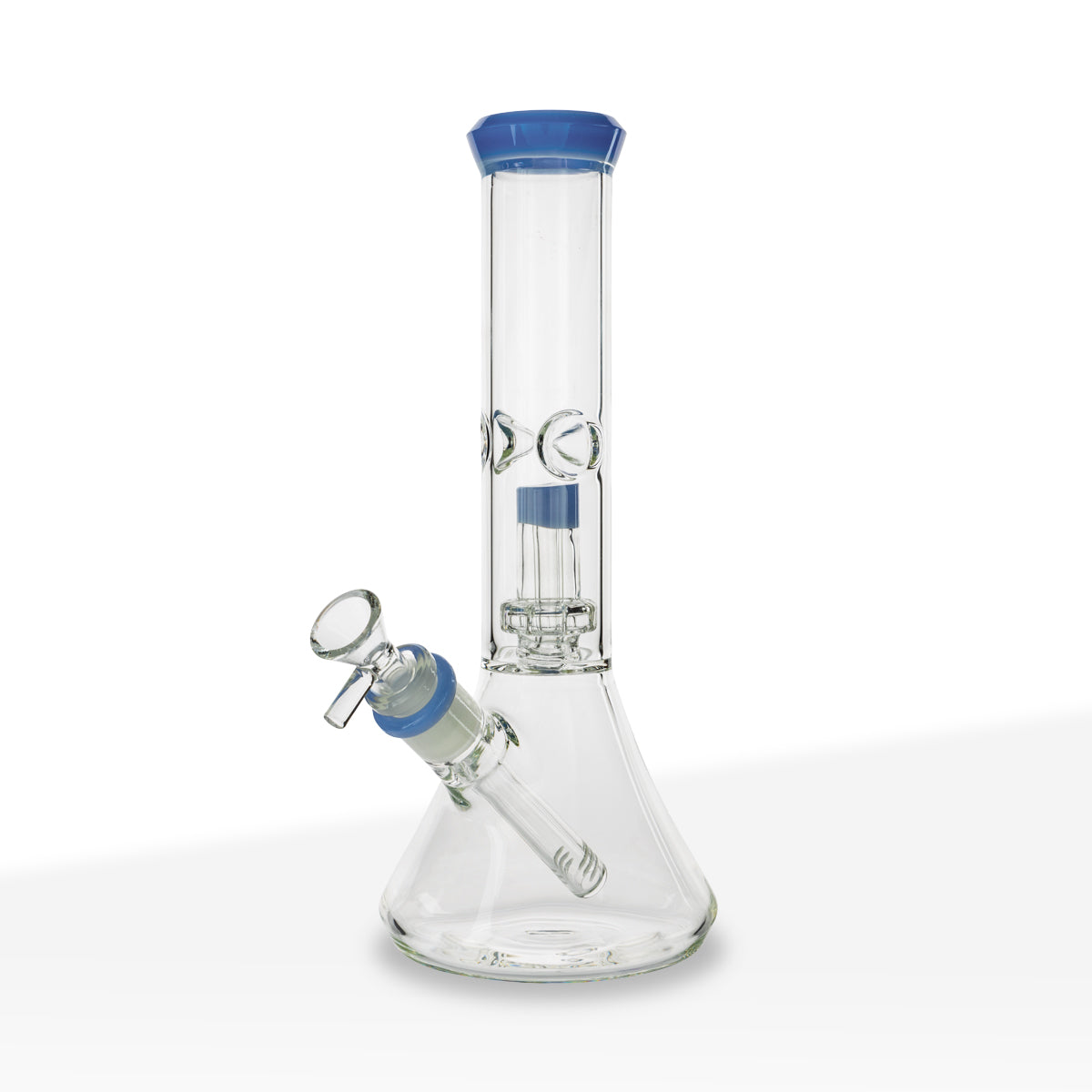 Water Pipe | Color Trim Beaker w/ Showerhead Perc | 11" - Glass - Various Colors - Biohazard Inc - Milk Blue