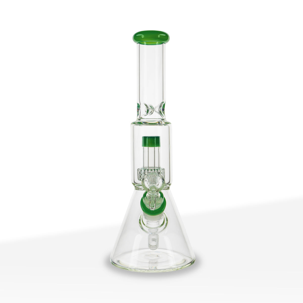 Water Pipe | Color Trim Beaker w/ Percolator Chamber | 12" - Glass - Various Colors - Biohazard Inc - Green