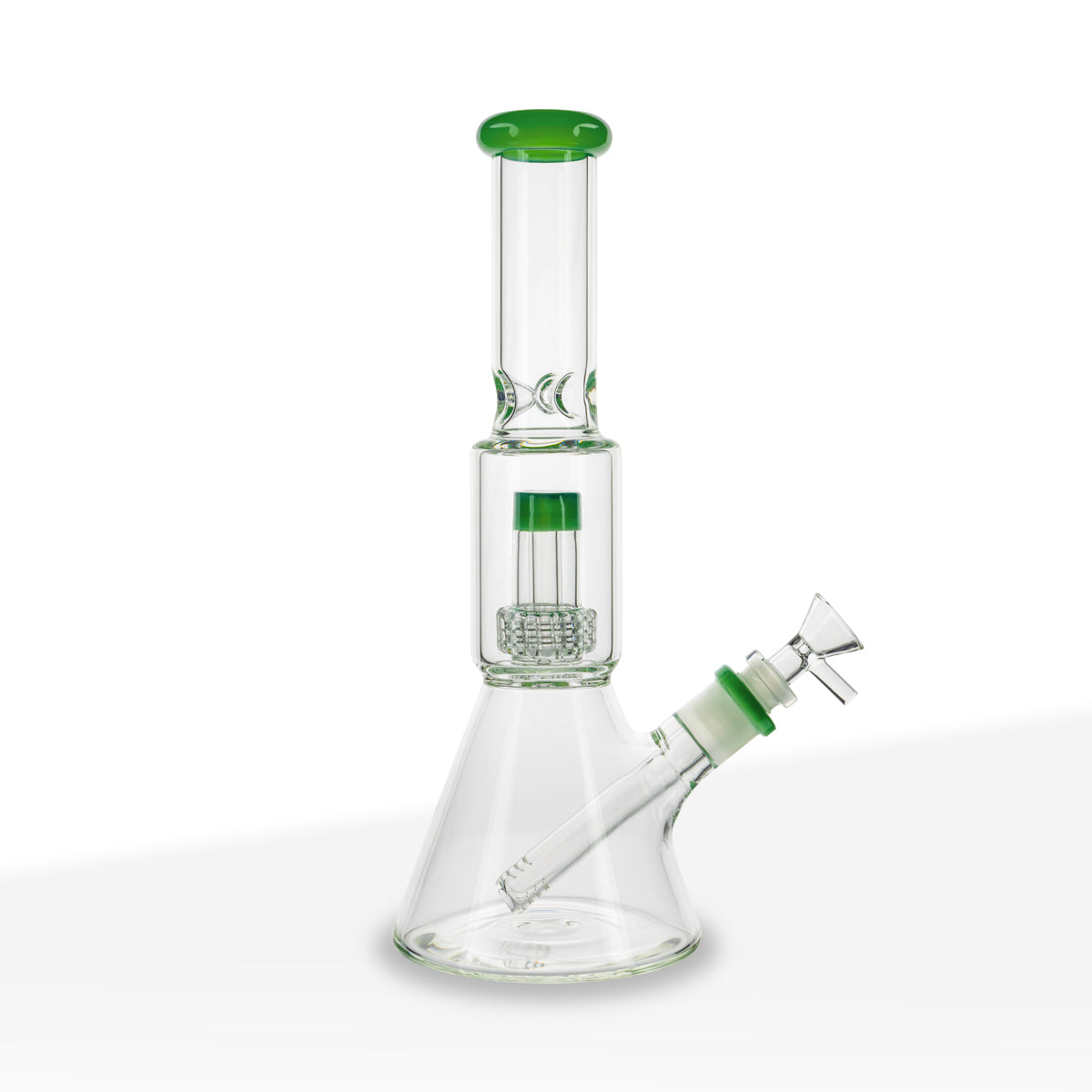 Water Pipe | Color Trim Beaker w/ Percolator Chamber | 12" - Glass - Various Colors - Biohazard Inc - Green