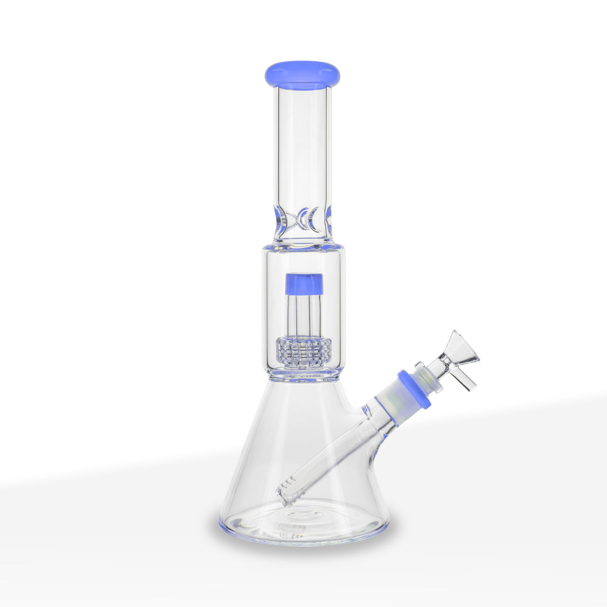 Water Pipe | Color Trim Beaker w/ Percolator Chamber | 12" - Glass - Various Colors - Biohazard Inc - Milk Blue