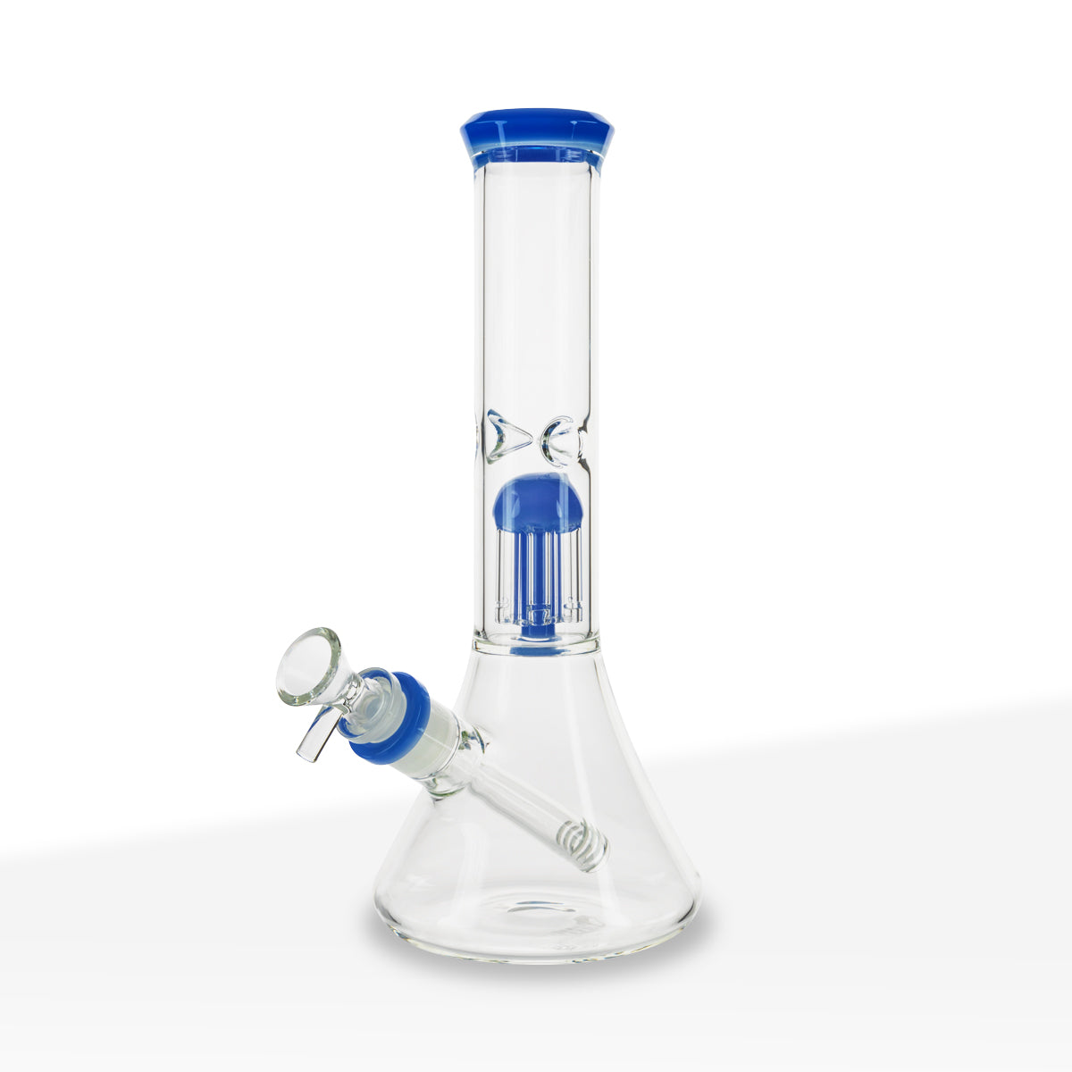 Water Pipe | Color Trim Beaker w/ 6-Arm Tree Percolator | 11" - Glass - Blue Trim - Biohazard Inc