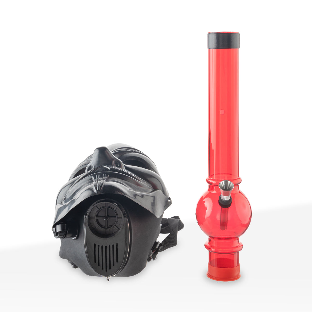 Water Pipe | Guy Fawkes Black Gas Mask | 12" - Acrylic - Assorted Colors Acrylic Bong with Gas Mask Biohazard Inc