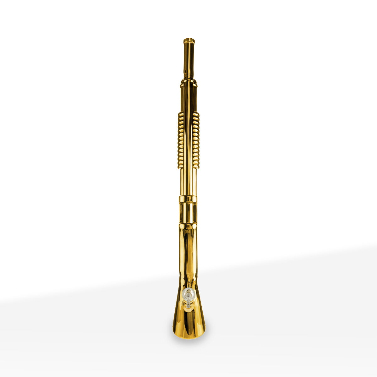 Novelty | Shotgun Water Pipe w/ Wooden Base | 26" - Glass - Gold Biohazard Inc.