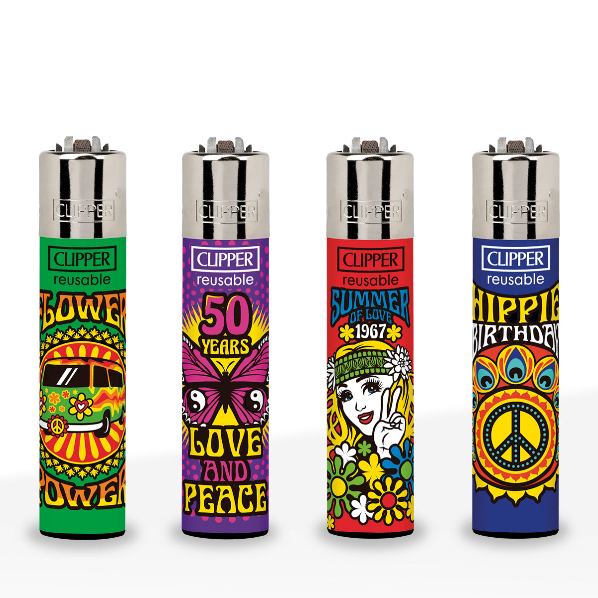 Clipper® | 'Retail Display' Flower Power Hippie Lighters | 48 Count