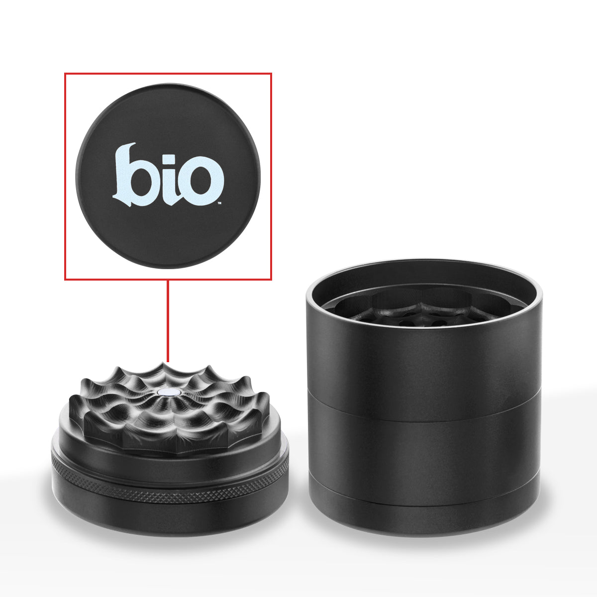 BIO Glass Herb Grinder | 5 Piece Webbed Toothless | 2.5" / 63mm - Aluminum