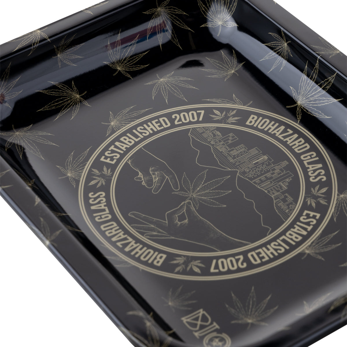 BIO Glass Rolling Tray | 'EST 2007' | Small - 7.5" x 5.5" - Metal