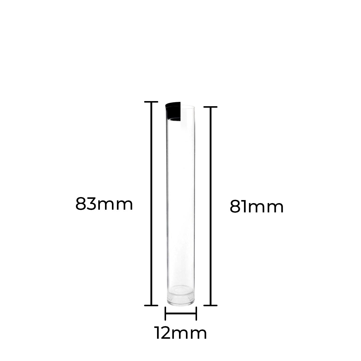 Cartridge Tube | Clear Vape Cartridge Tube w/ Black Cap | .5mL - 500 Count | Child-Resistant Storage Tube Biohazard Inc