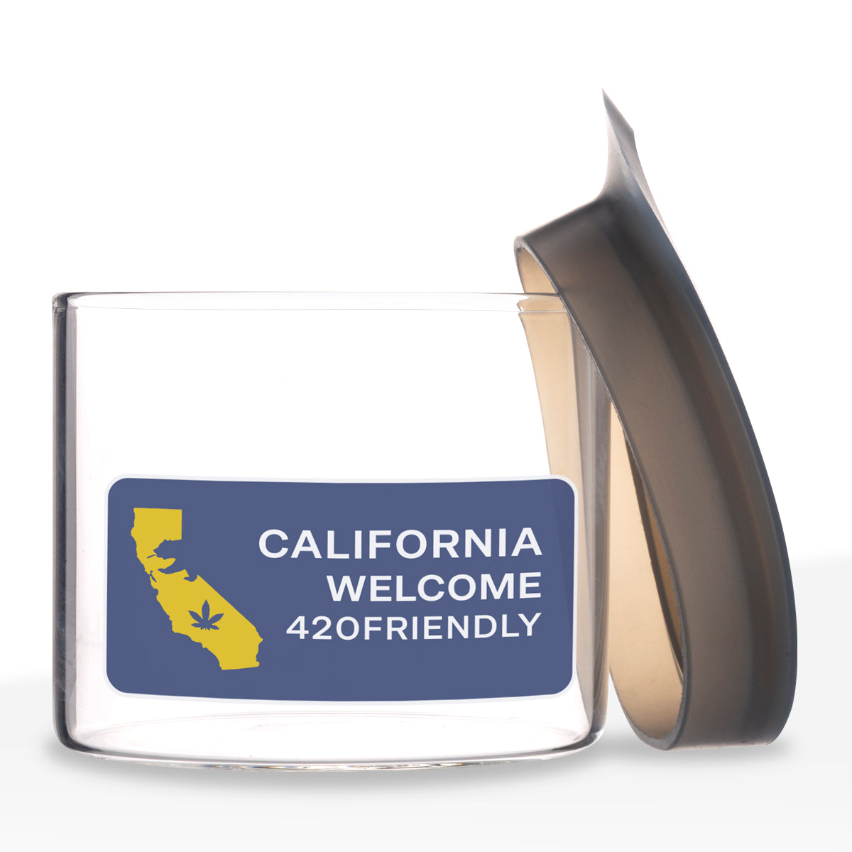 Stash Weed Jar | Straight Sided w/ Silicone Lid | 1oz - Clear - Biohazard Inc - California State Bear with Blunt and Leaf - CALIFORNIA WELCOME 420 FRIENDLY