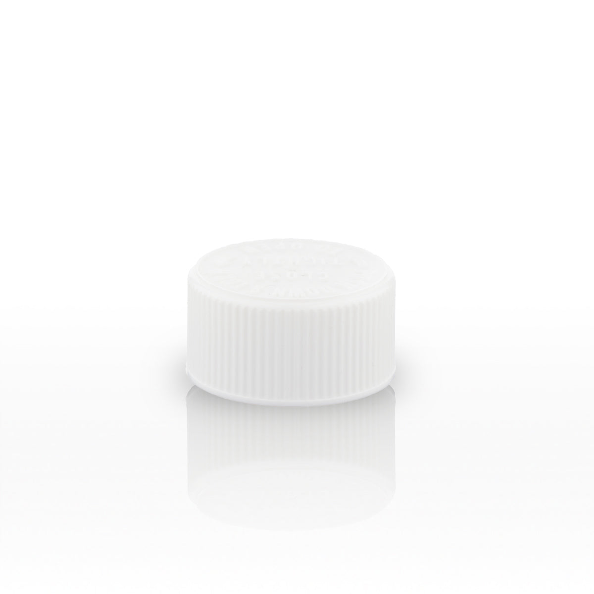 Child Resistant Plastic Caps | Embossed Text w/ Foam Liner | 28mm - White - 126 Count - Biohazard Inc