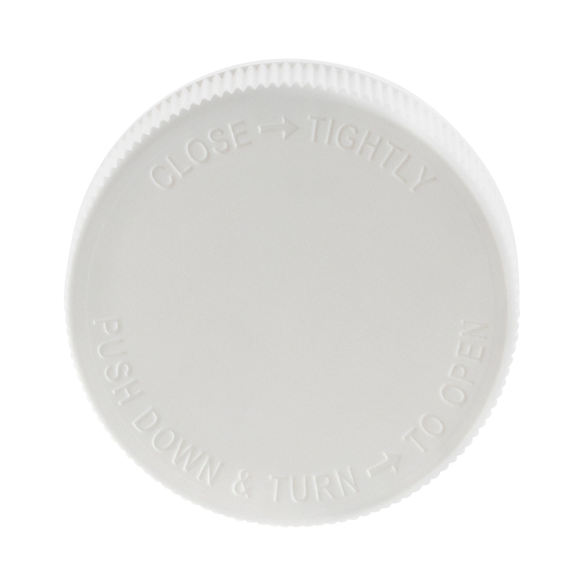 Child Resistant Plastic Caps | Debossed Ribbed w/ Foam Liner | 63mm - White - Biohazard Inc