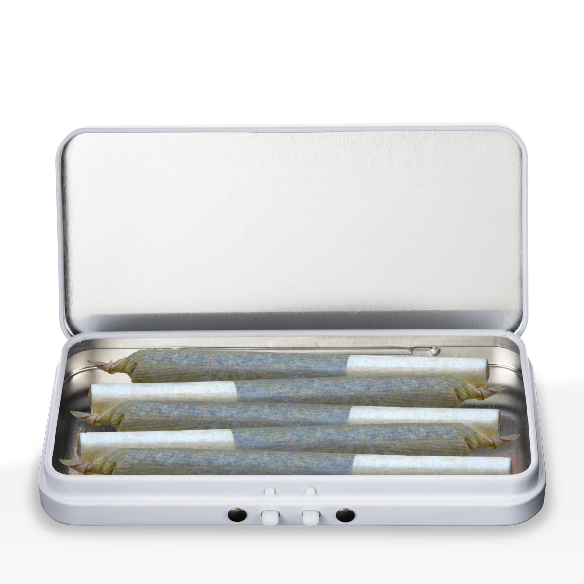 Child Resistant Edible Container | Metal Tin | 4.75" x 2.25" - 300 Count - Various Colors - Biohazard Inc - White