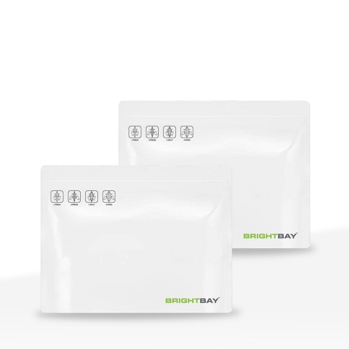 Child Resistant | Bright Bay™ White Mylar Exit Bags | 12" x 9" - 56g - 250 Count - Biohazard Inc - No Tear Notch
