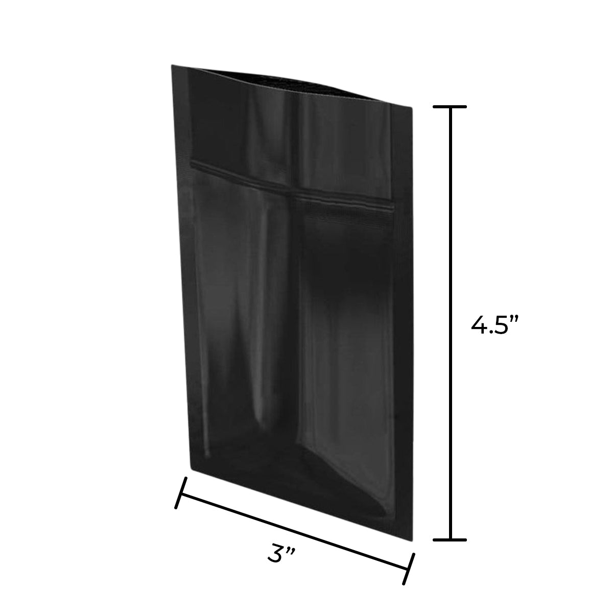 Tamper Evident | Glossy Black Mylar Bags - Tear Notch | 3" x 4.5" - 1g - 1000 Count - Biohazard Inc