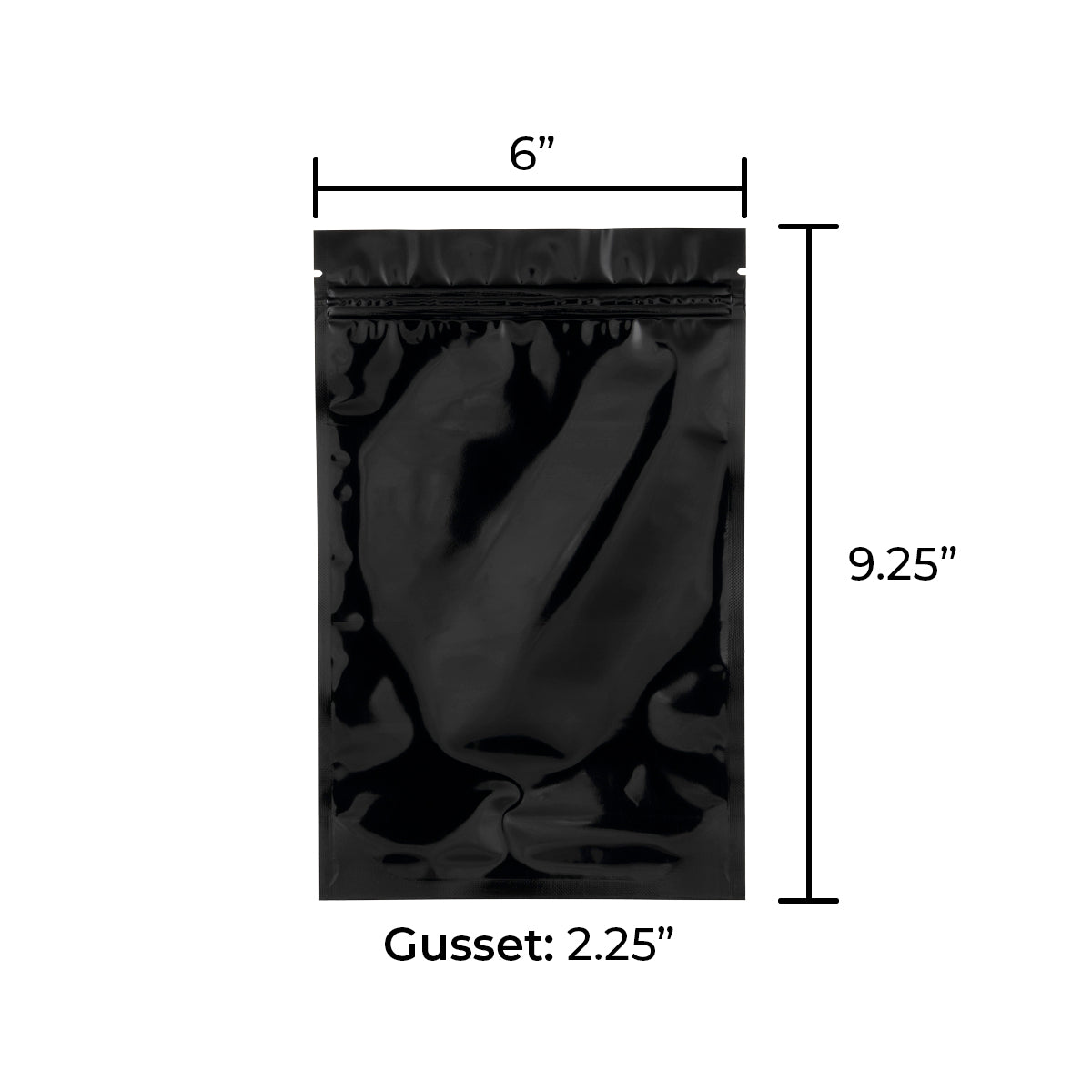 Tamper Evident | Glossy Black Mylar Bags | 6" x 9" - 28g - 1000 Count - Biohazard Inc - Tear Notch