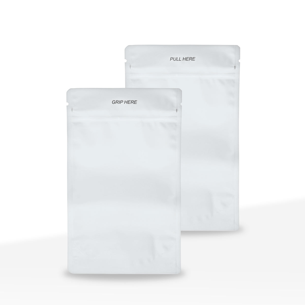 Child-Resistant | Gloss White Mylar Bags - Tear Notch | 5" x 8" - 14g - 1000 Count - Biohazard Inc