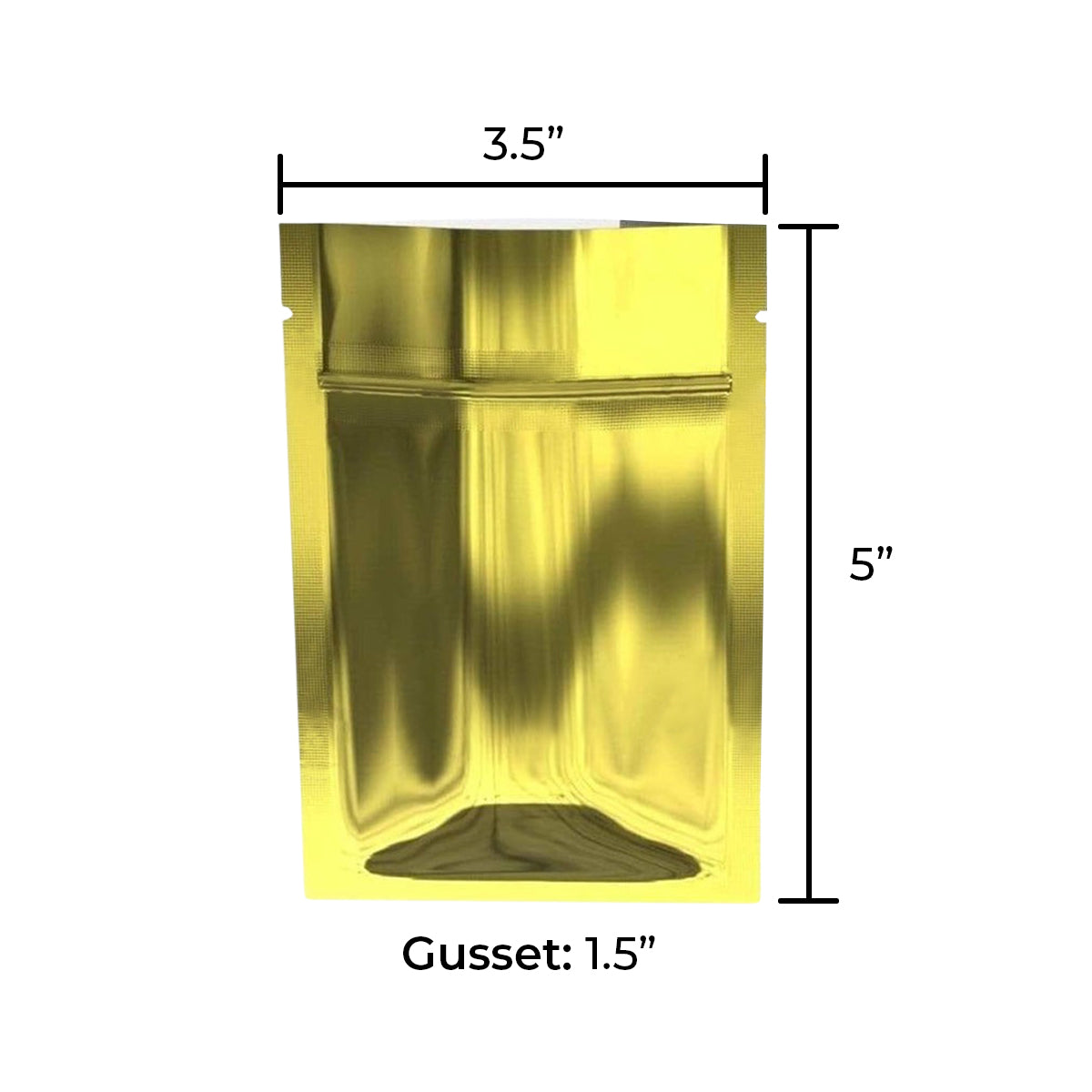 Tamper Evident | Glossy Gold Vista Mylar Bags | 3.5" x 5" - 3.5g - 1000 Count - Biohazard Inc - Tear Notch