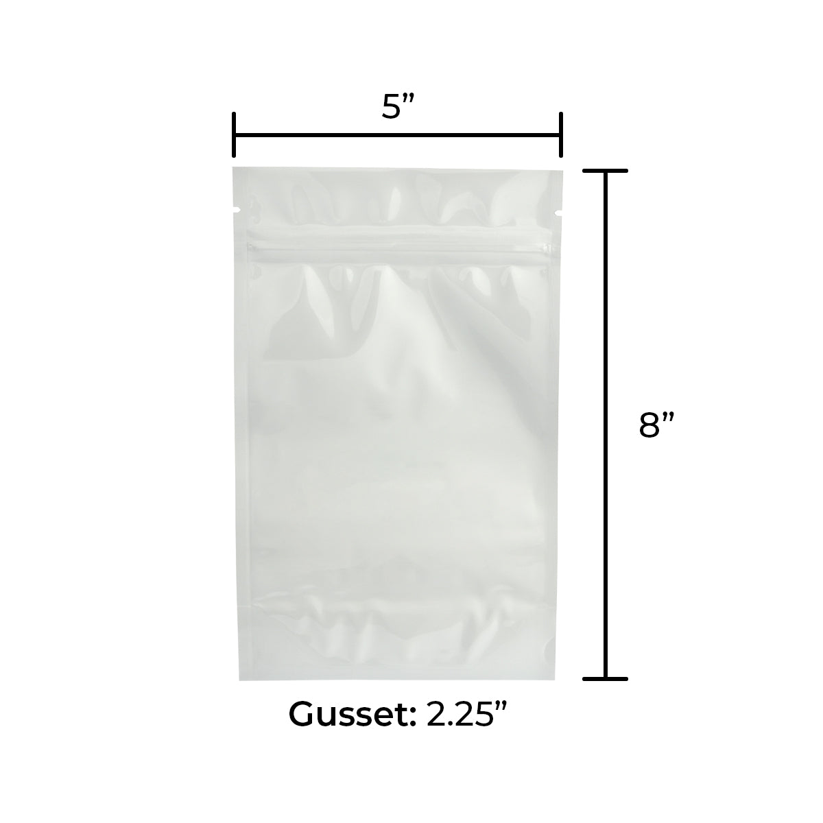 Tamper Evident | Glossy White Vista Mylar Bags w/ Tear Notch | 5" x 8" - 14g - 1000 Count - Biohazard Inc - Tear Notch