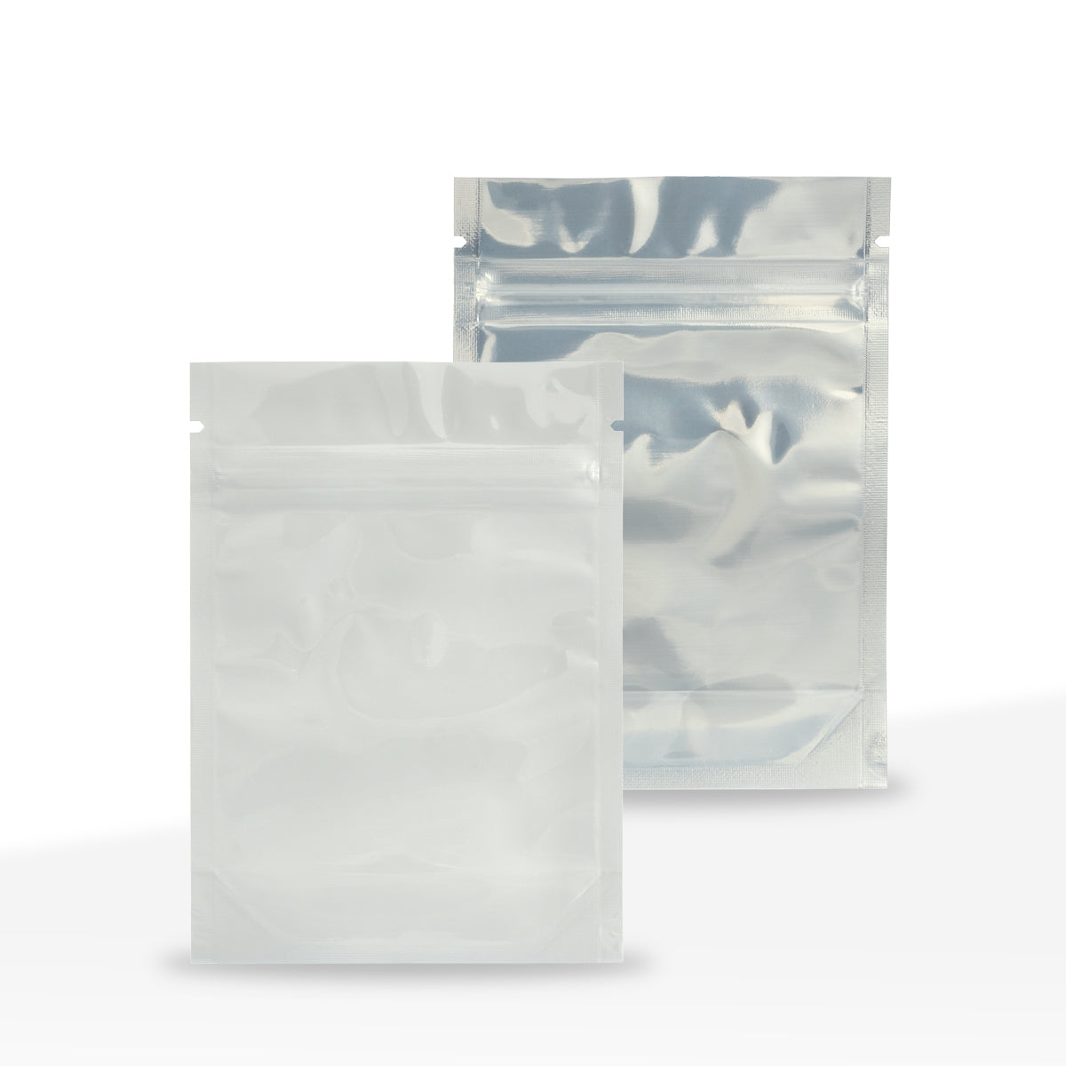 Tamper Evident | Glossy White Vista Mylar Bags | 4" x 5" - 3.5g - 1000 Count - Biohazard Inc - Tear Notch