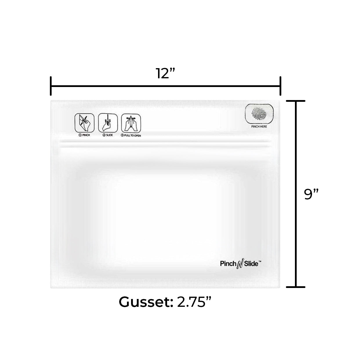 Child Resistant | Pinch N Slide White Mylar Bags | 12" x 9" - 56g - 250 Count - Biohazard Inc