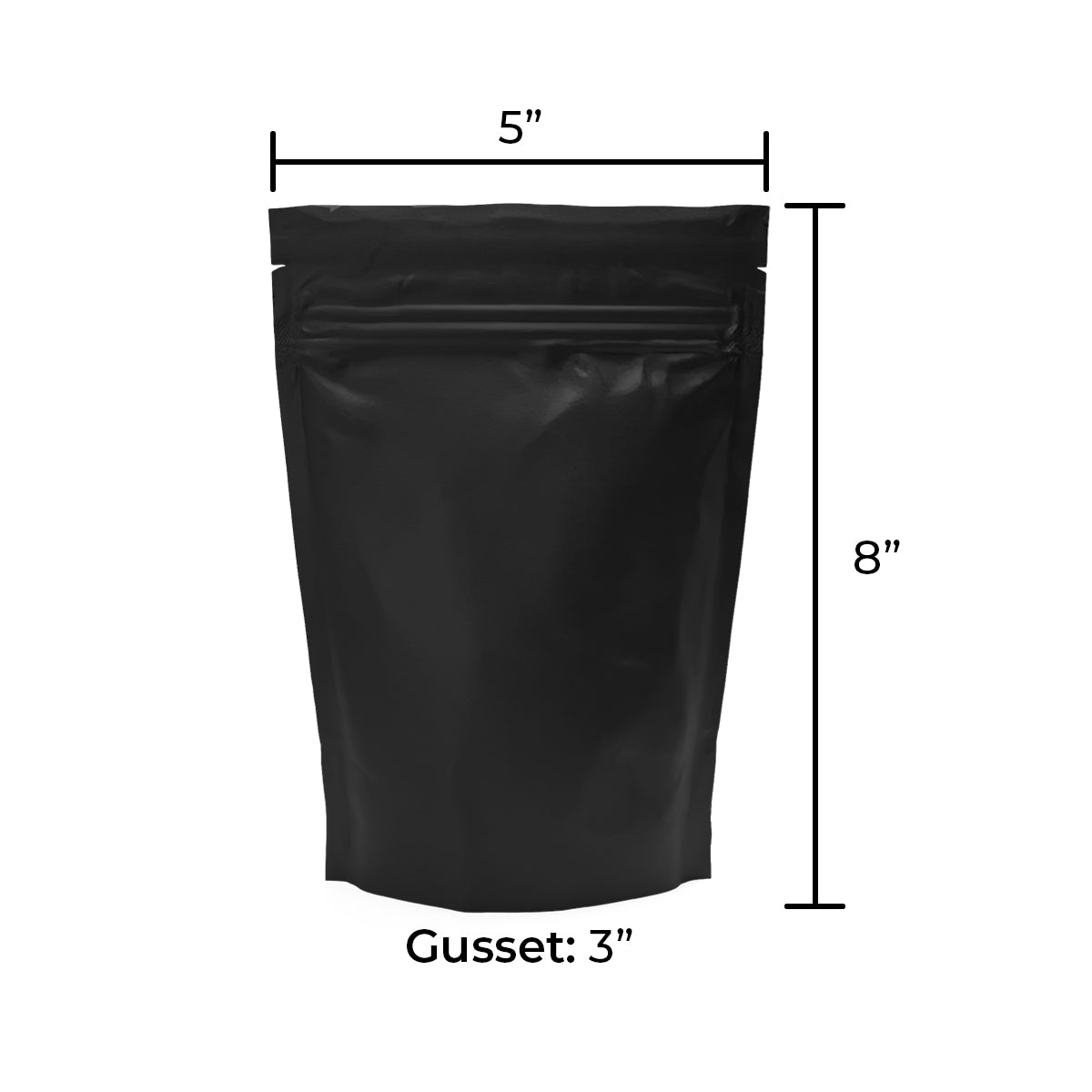 Child Resistant Mylar Bags | Matte Black Vista w/ Tear Notch | 5" x 8" - 14g - 500 Count - Biohazard Inc - Tear Notch