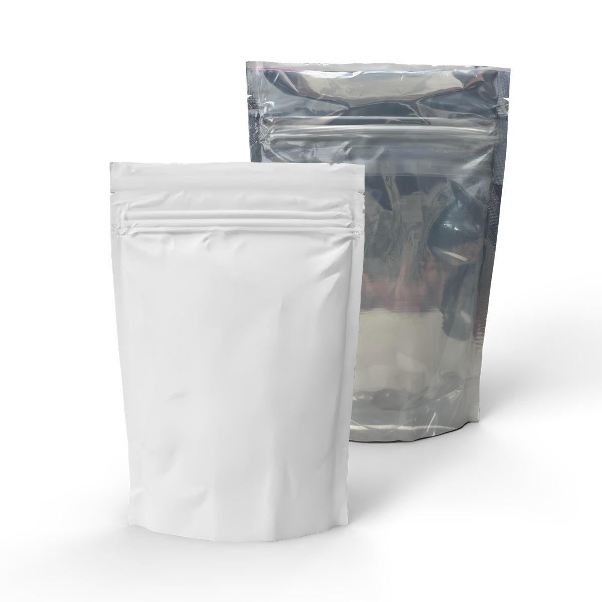 Child Resistant Mylar Bags | Matte White Vista w/ Tear Notch | 3.5" x 5" - 3.5g - 500 Count - Biohazard Inc - Tear Notch