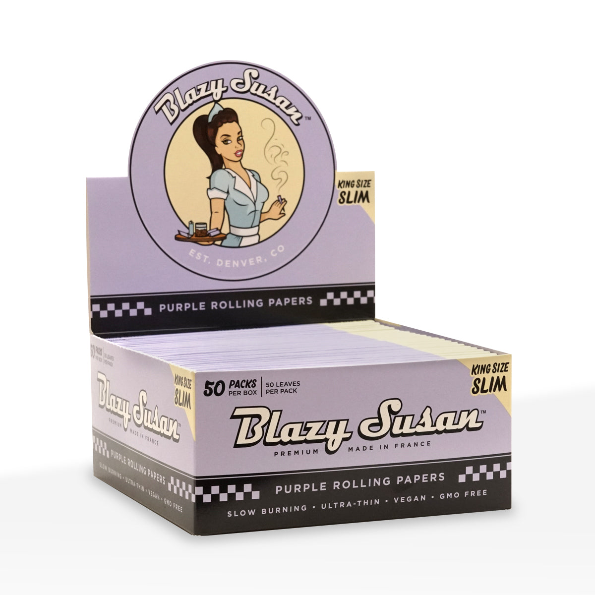 Blazy Susan | Purple Rolling Papers King Slim Size | 109mm - 50 Booklets
