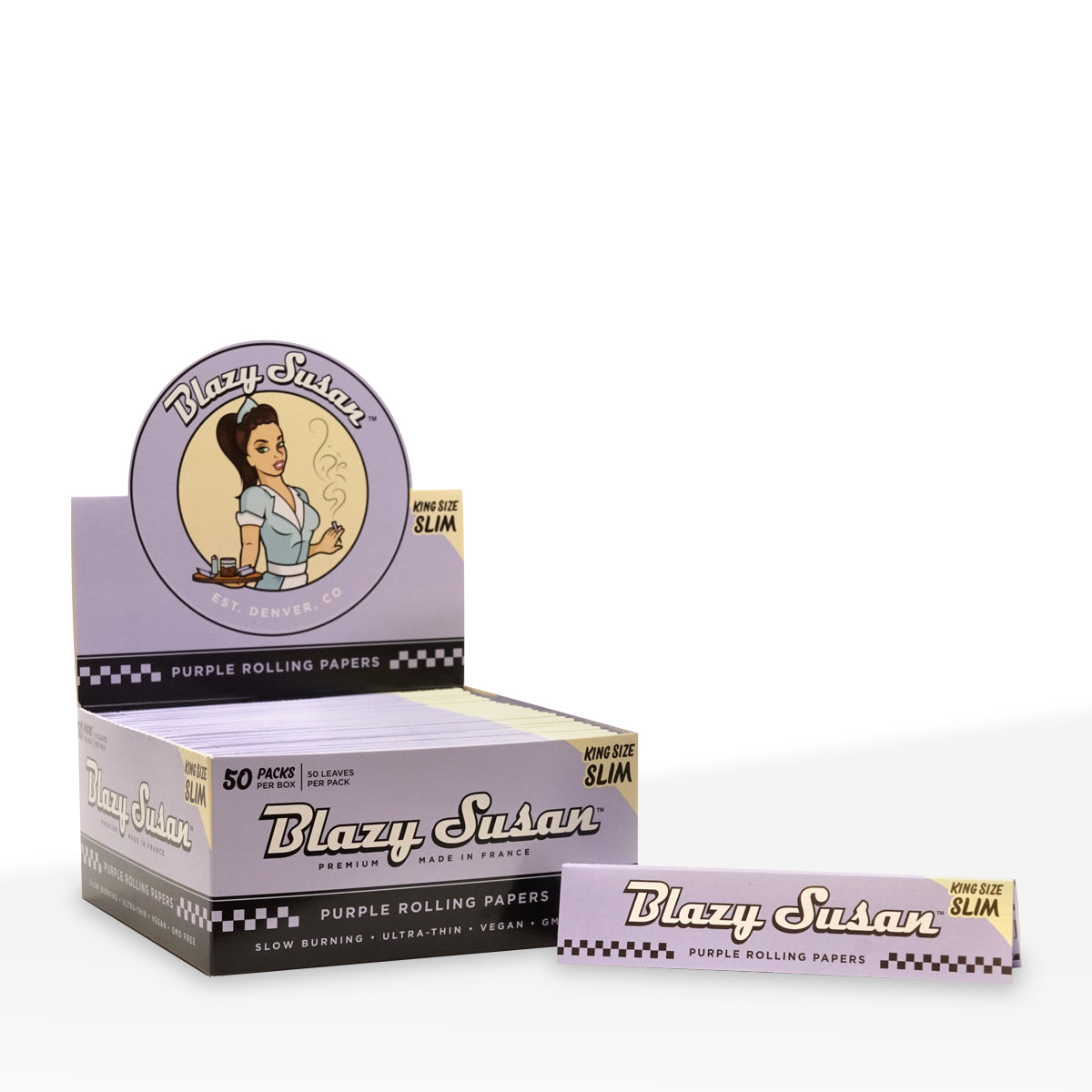 Blazy Susan |  Purple Rolling Papers King Slim Size |  109mm - 50 Booklets