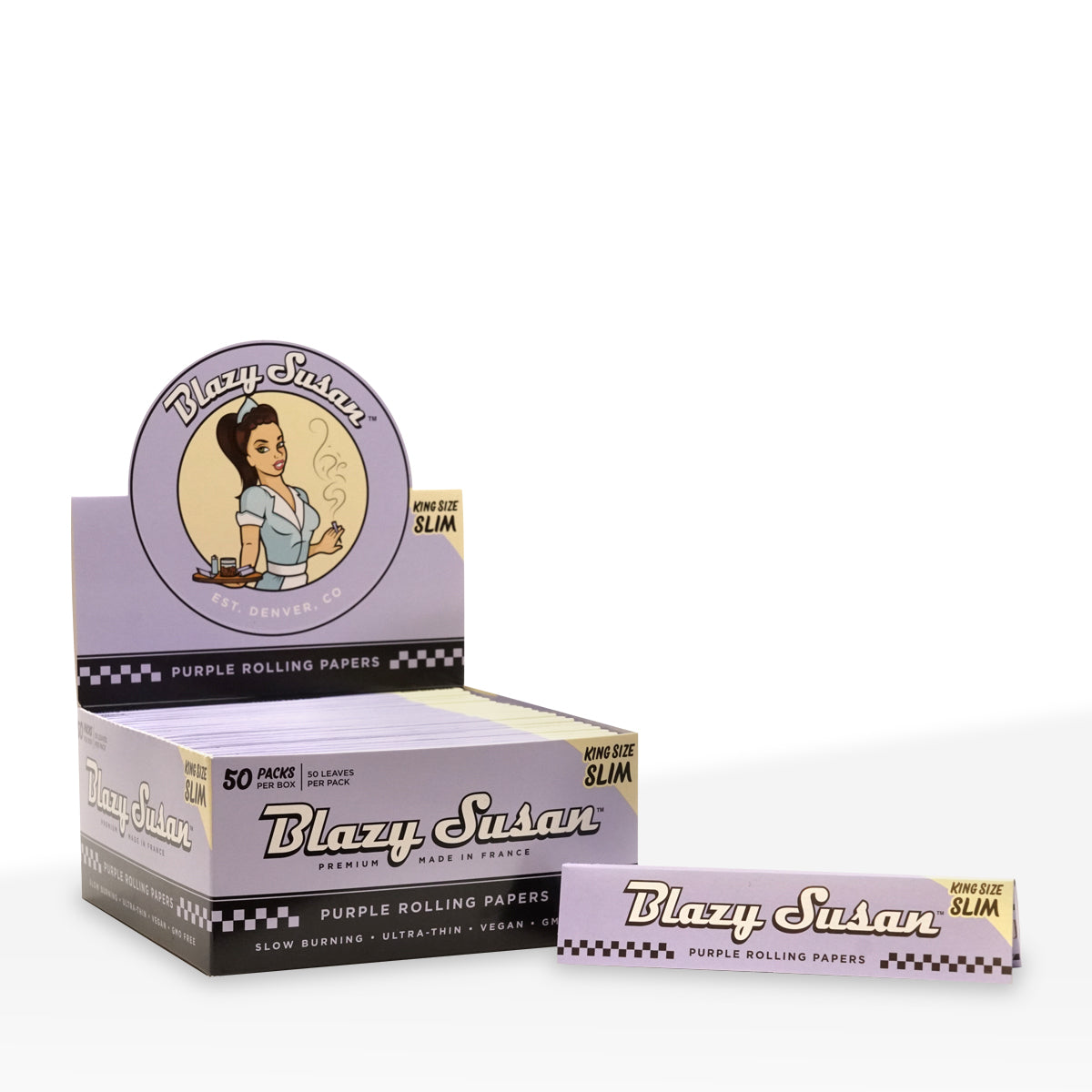 Blazy Susan | Purple Rolling Papers King Slim Size | 109mm - 50 Booklets