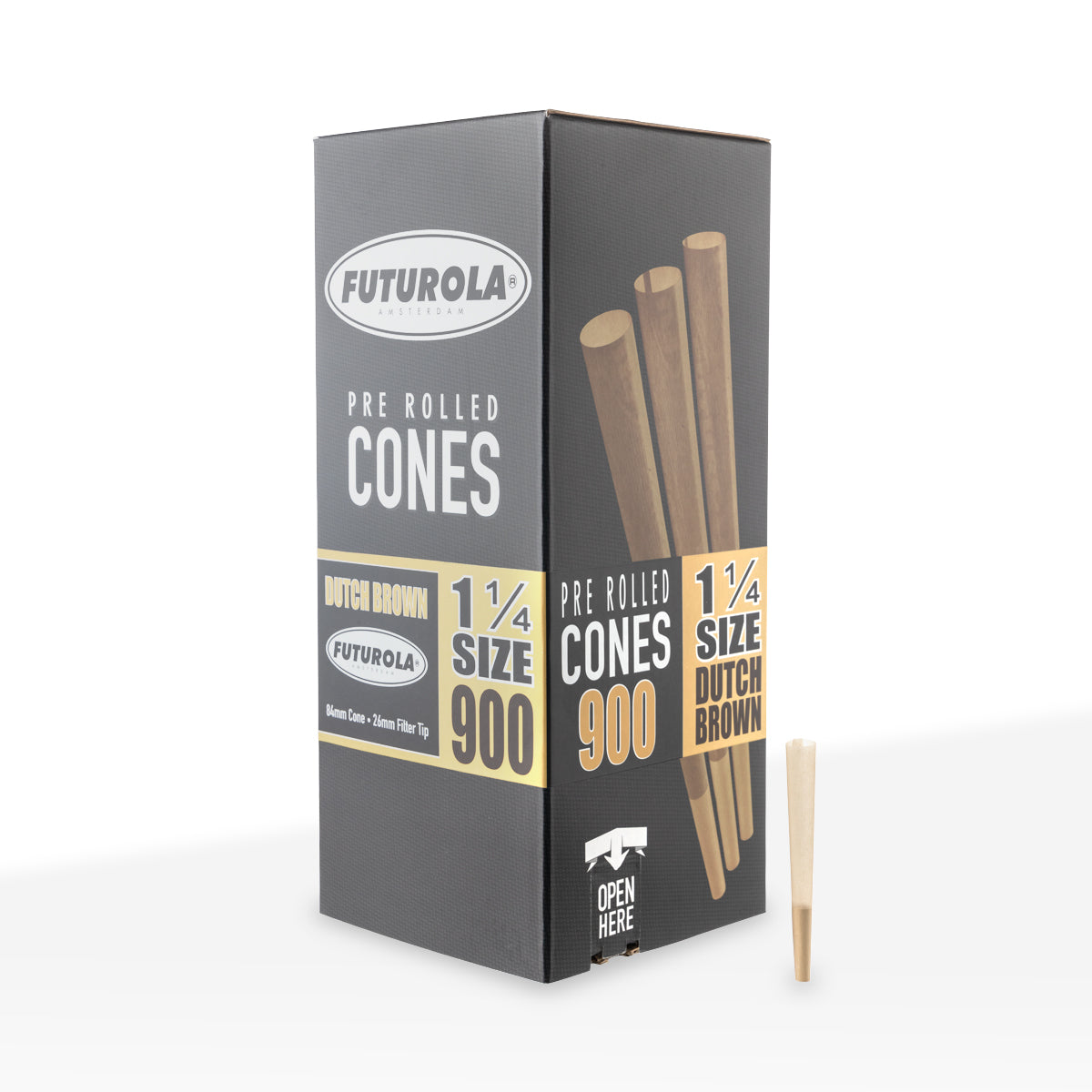 FUTUROLA® | Pre-Rolled Cones 1¼ Size | 84mm - Dutch Brown - 900 Count