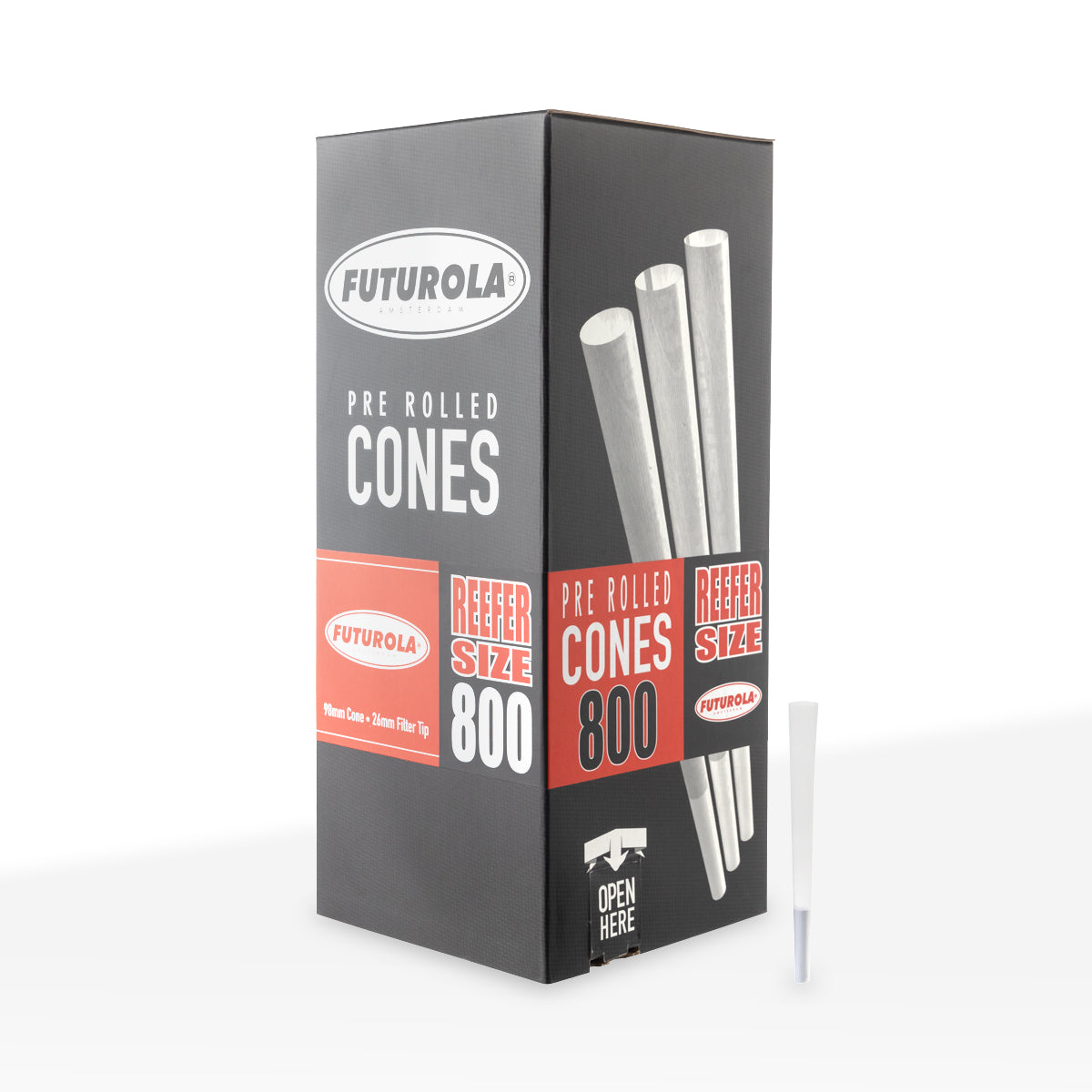 FUTUROLA® | Pre-Rolled Cones Reefer Size | 98mm - White Paper - 800 Count