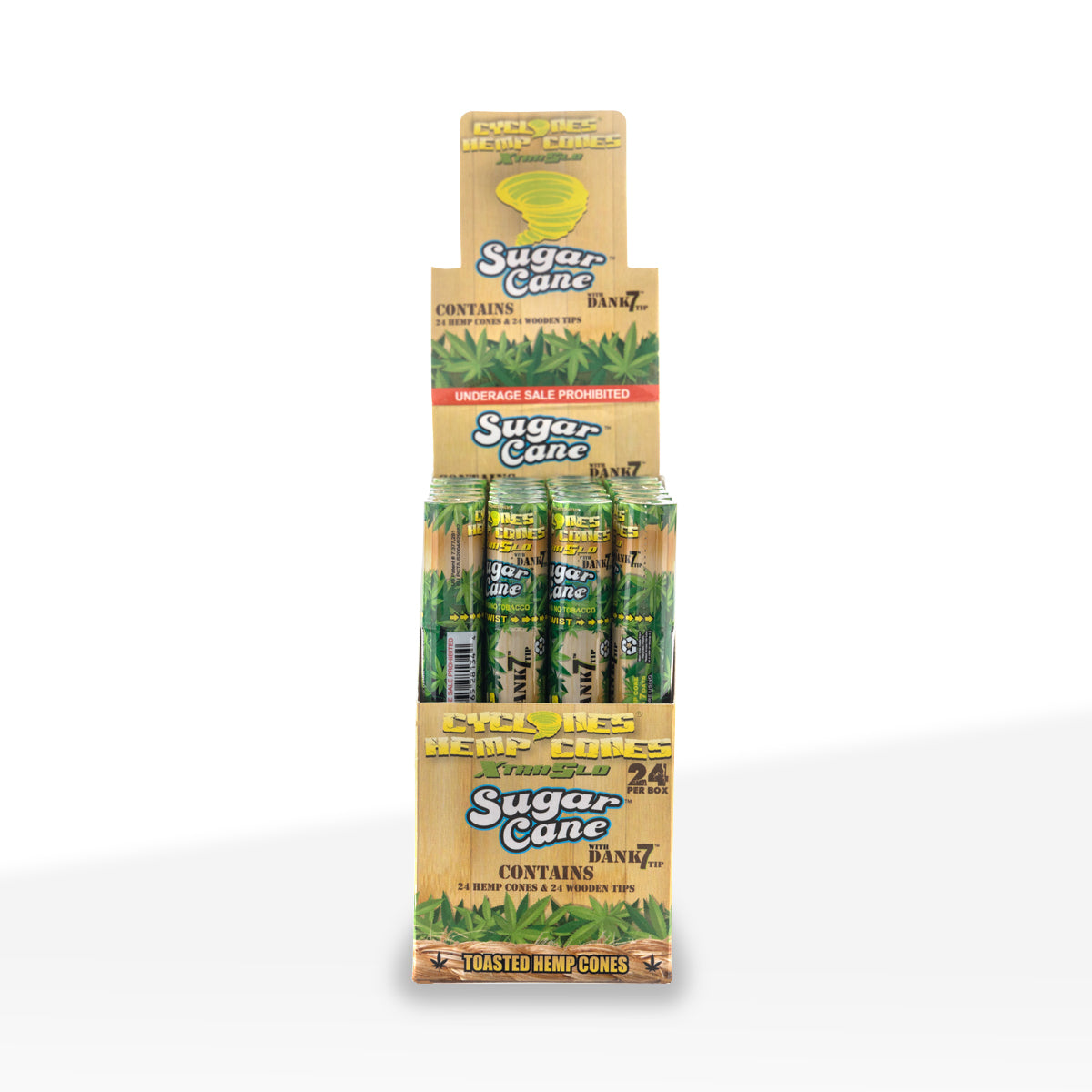Cyclones | Hemp Pre-Rolled Cones Xtra Slow Burn | 109mm - Sugar Cane - 24 Count