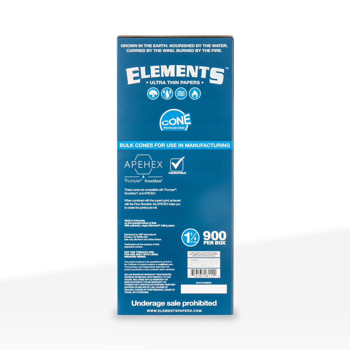 Elements® | Ultra Thin 1¼ Size Pre-Rolled Cones | 84mm - Rice Paper - 900 Count - Biohazard Inc