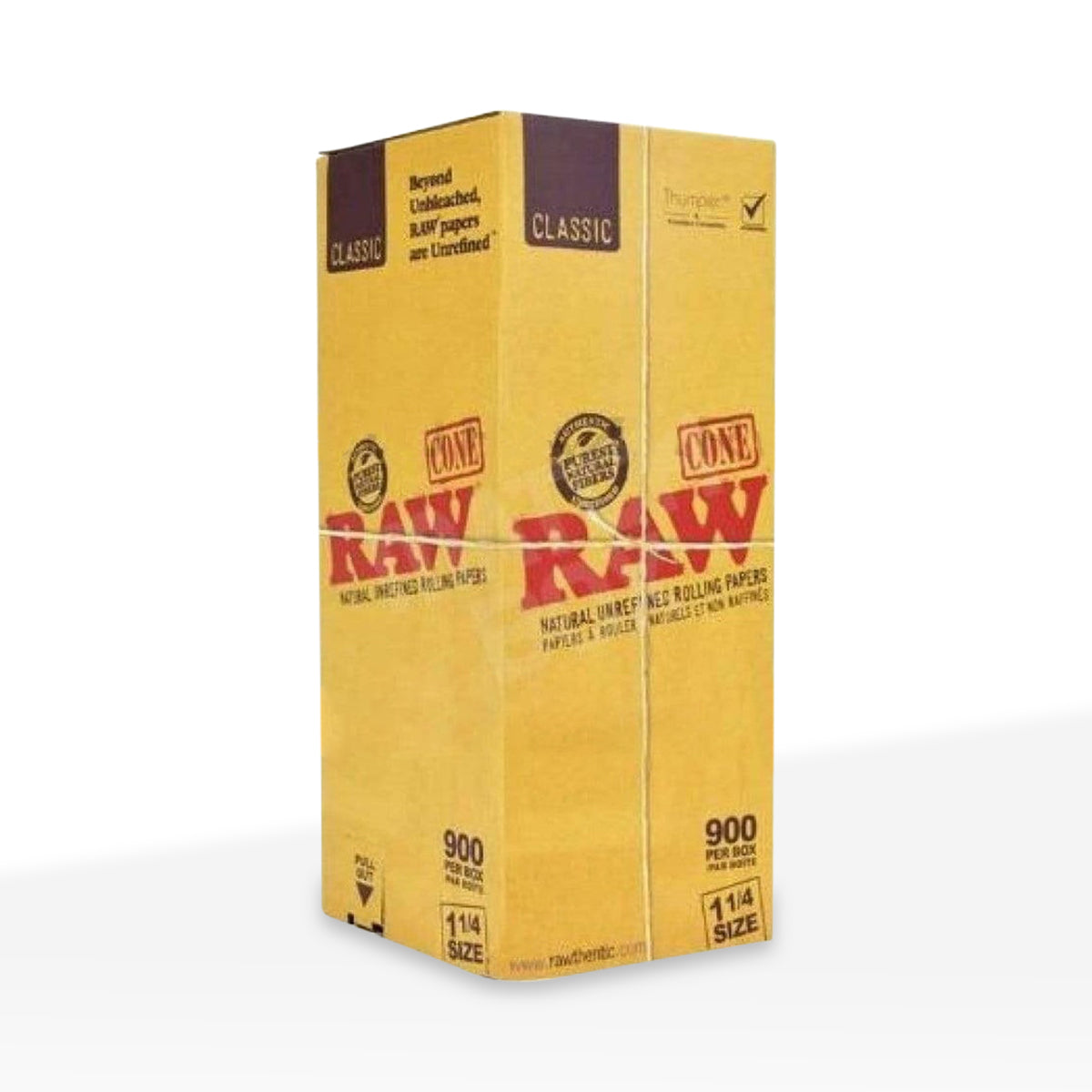 RAW® | 1¼ Size Pre-Rolled Cones | 84mm - Brown - 900 Count - Biohazard Inc