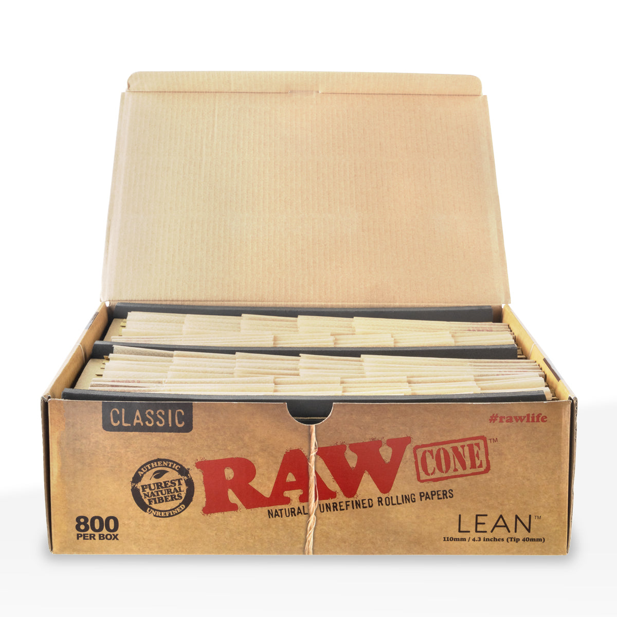 Raw® | Pre-Rolled Lean Cones | 109mm - Unbleached - 800 Count - Biohazard Inc