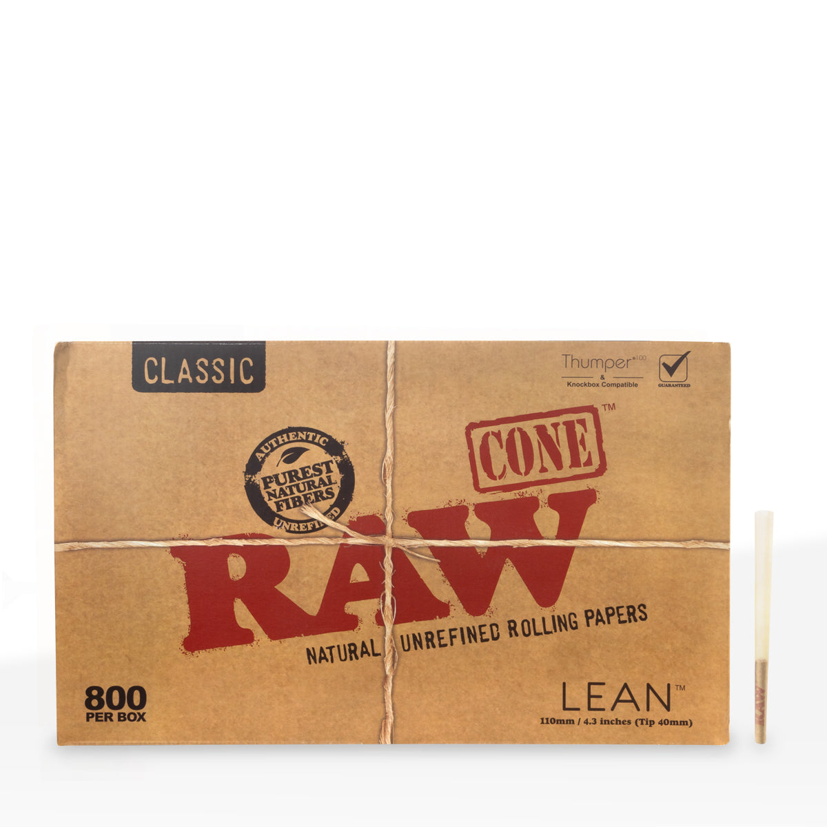 Raw® | Pre-Rolled Lean Cones | 109mm - Unbleached - 800 Count - Biohazard Inc