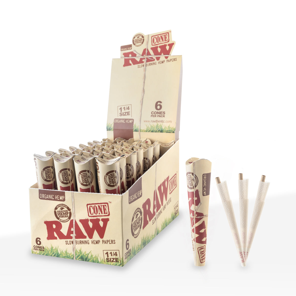 RAW® | Organic Pre-Rolled Cones Classic 1¼ Size | 84mm - Unbleached Brown - 32 Count