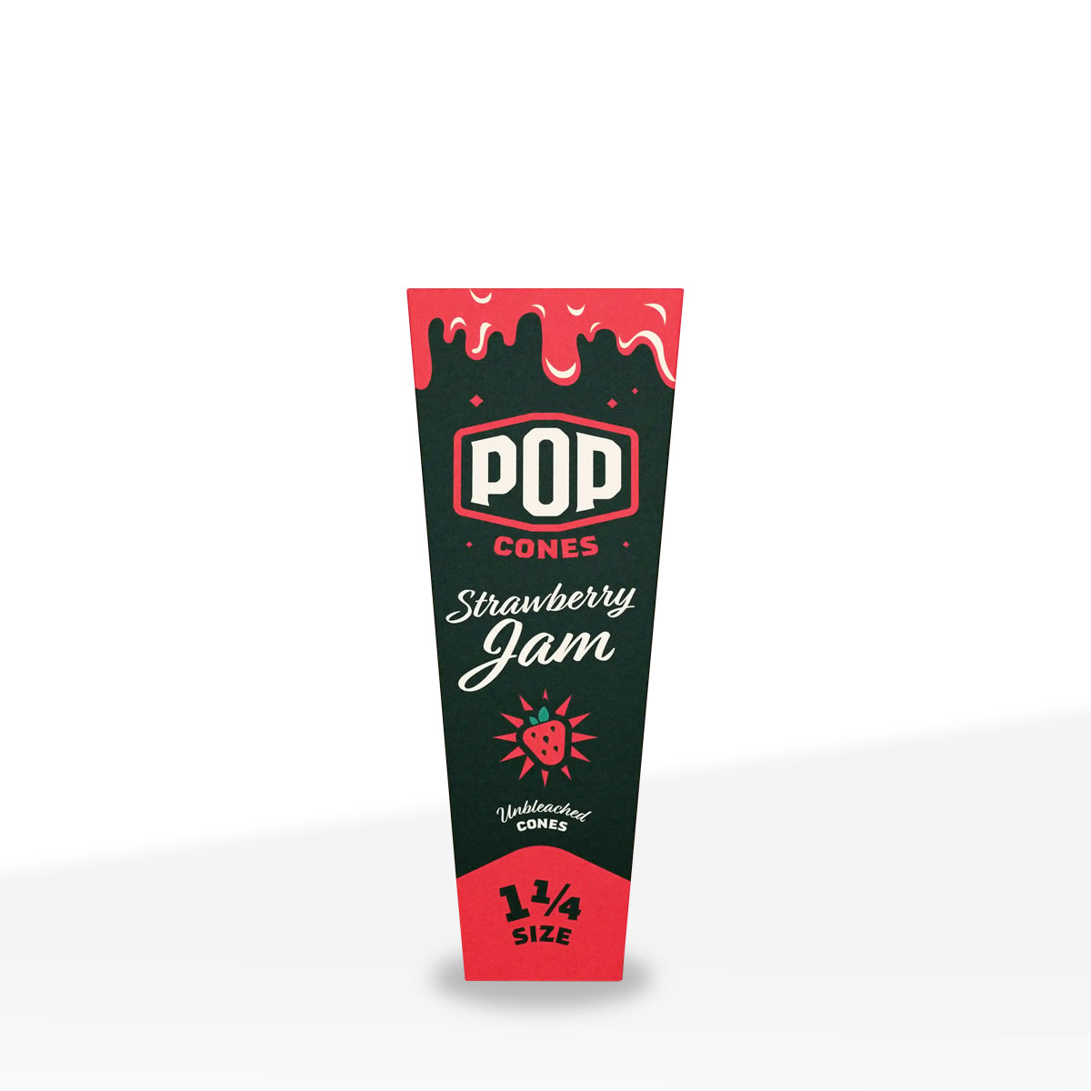 Pop Cones | Pre-Rolled 1¼ Size 6-Pack Unbleached Cones | 84mm - Various Flavors - 24 Count - Biohazard Inc - Strawberry Jam