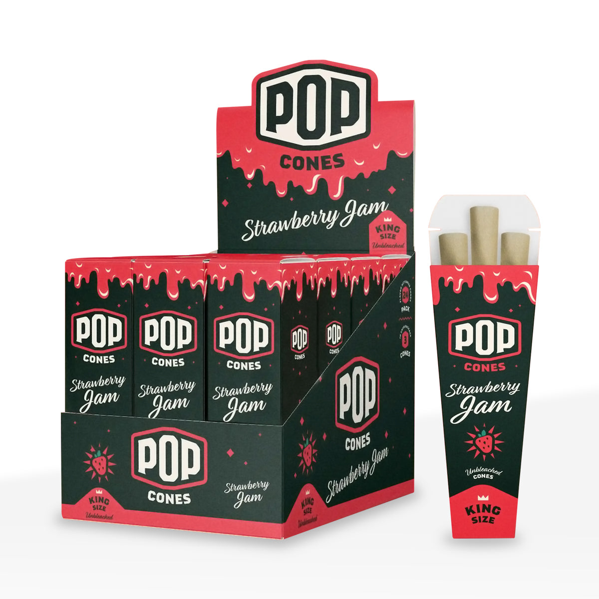Pop Cones | Pre-Rolled King Size 3-Pack Unbleached Cones | 109mm - Various Flavors - 24 Count - Biohazard Inc