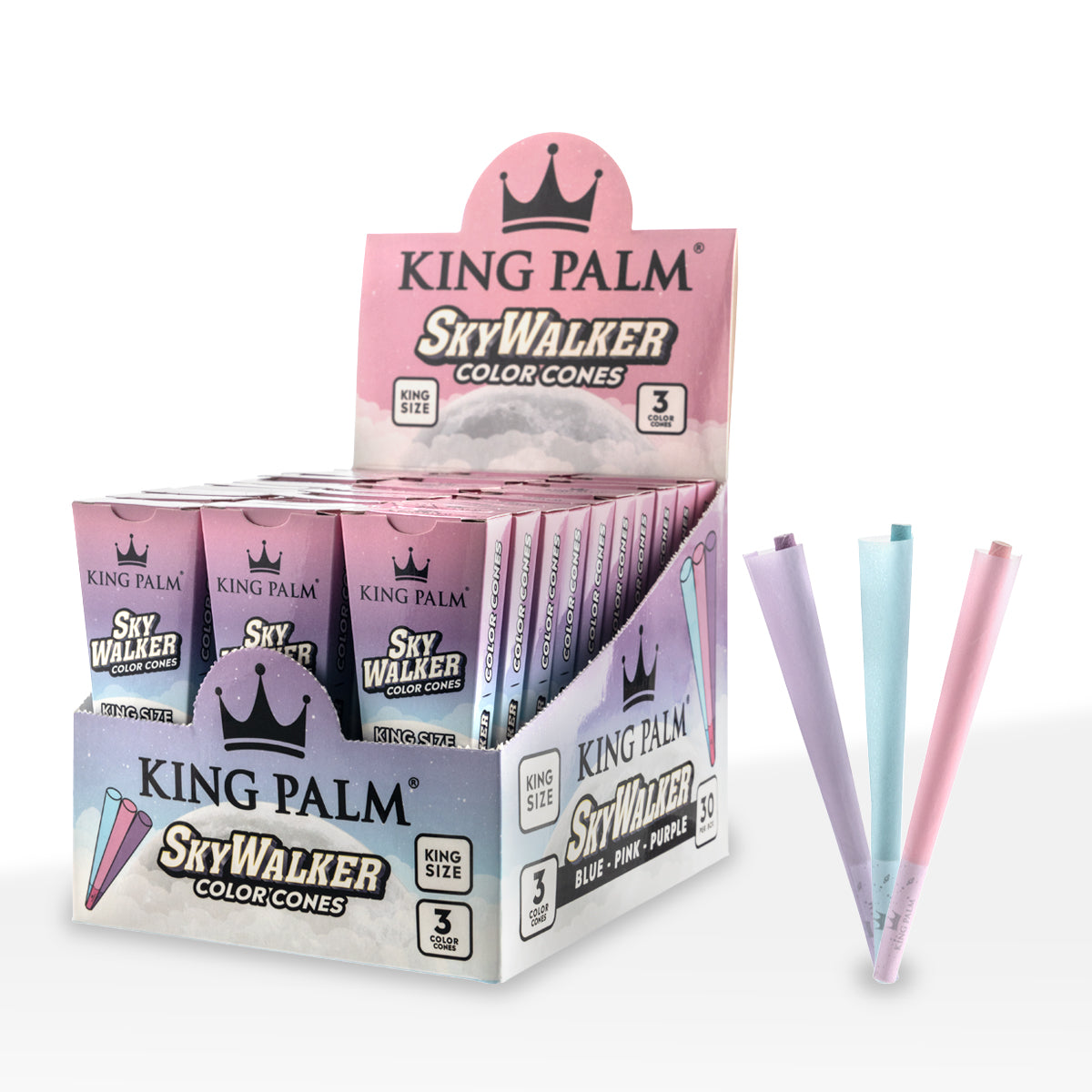 King Palm™ | Skywalker King Color 3-Pack Cones | 109mm - Paper - 30 Count