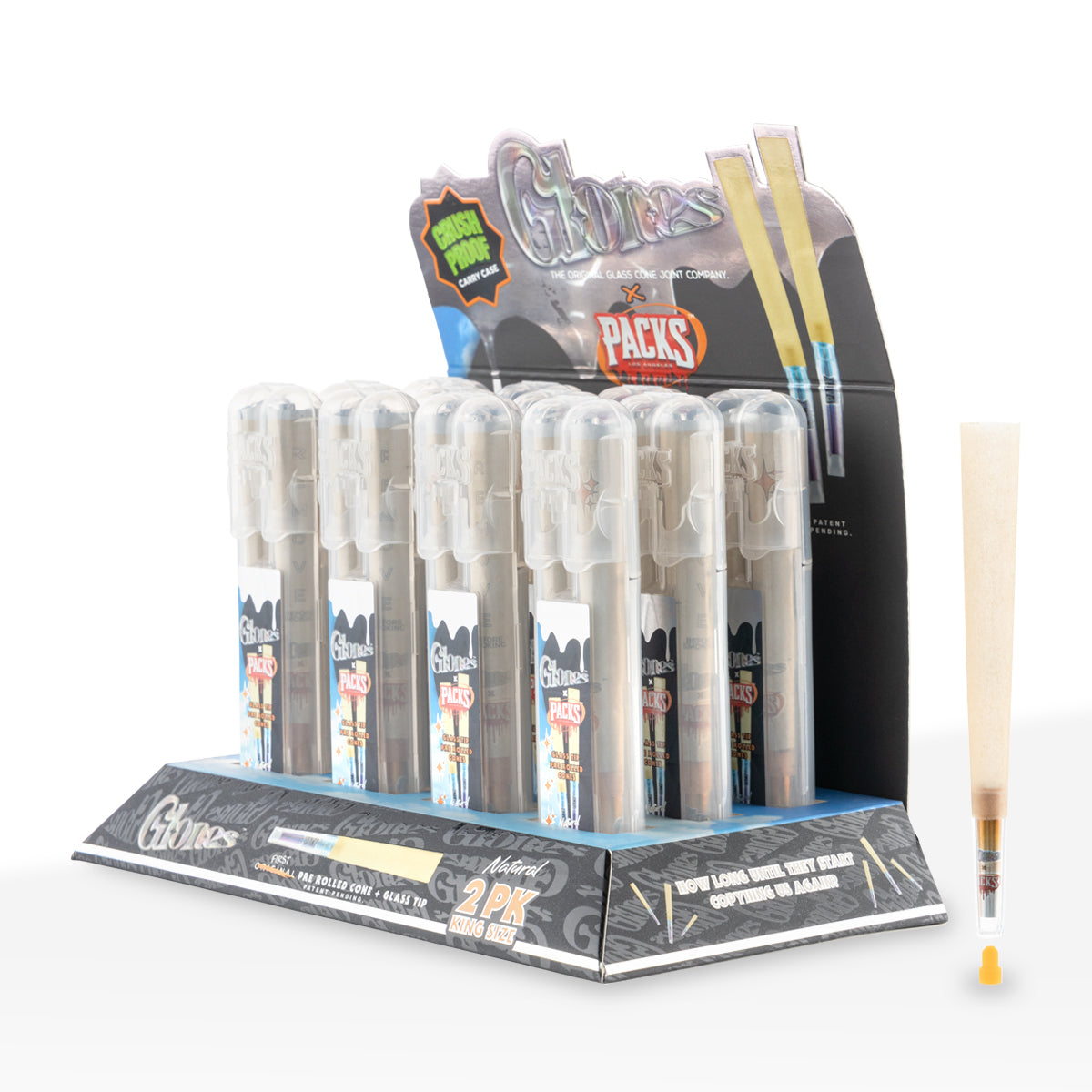 Glones x Packs | Pre-Rolled Cones King Size| 109mm -- 12 Count - Natural Papers