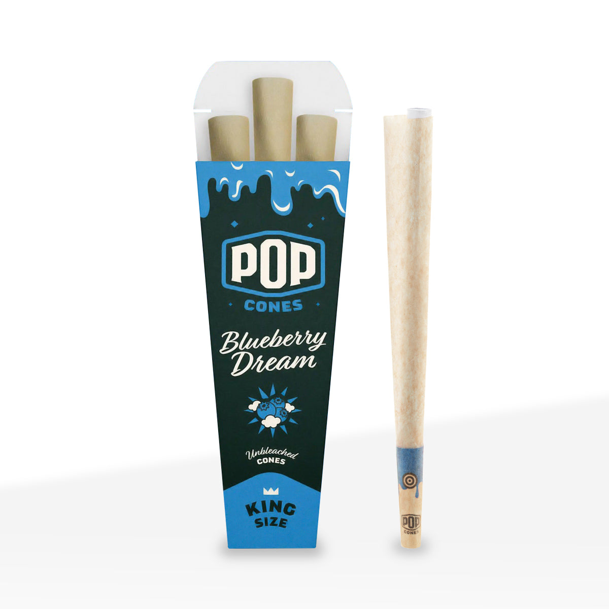 Pop Cones | King Size Pre-Rolled Cones | 109mm - Brown - 24 Count - Various Flavors - 3-Pack - Biohazard Inc - Blueberry Dream