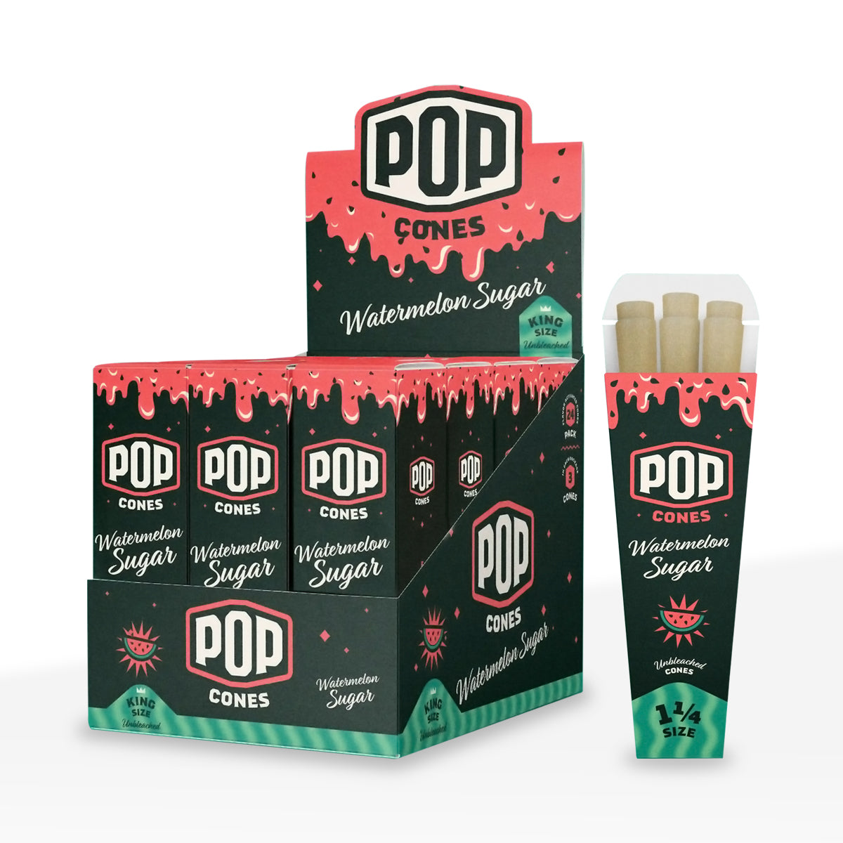 Pop Cones | 1¼ Size Pre-Rolled Cones | 84mm - Brown - 24 Count - Various Flavors - Biohazard Inc - Watermelon Sugar