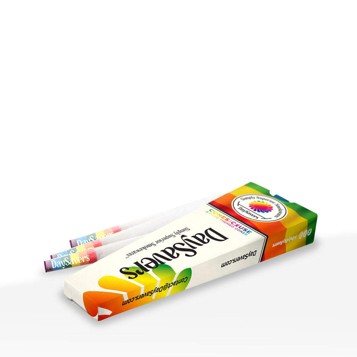 DaySavers | King Size Pre-Rolled Cones w/ Rainbow Tips | 109mm - White - 20 Count - Biohazard Inc