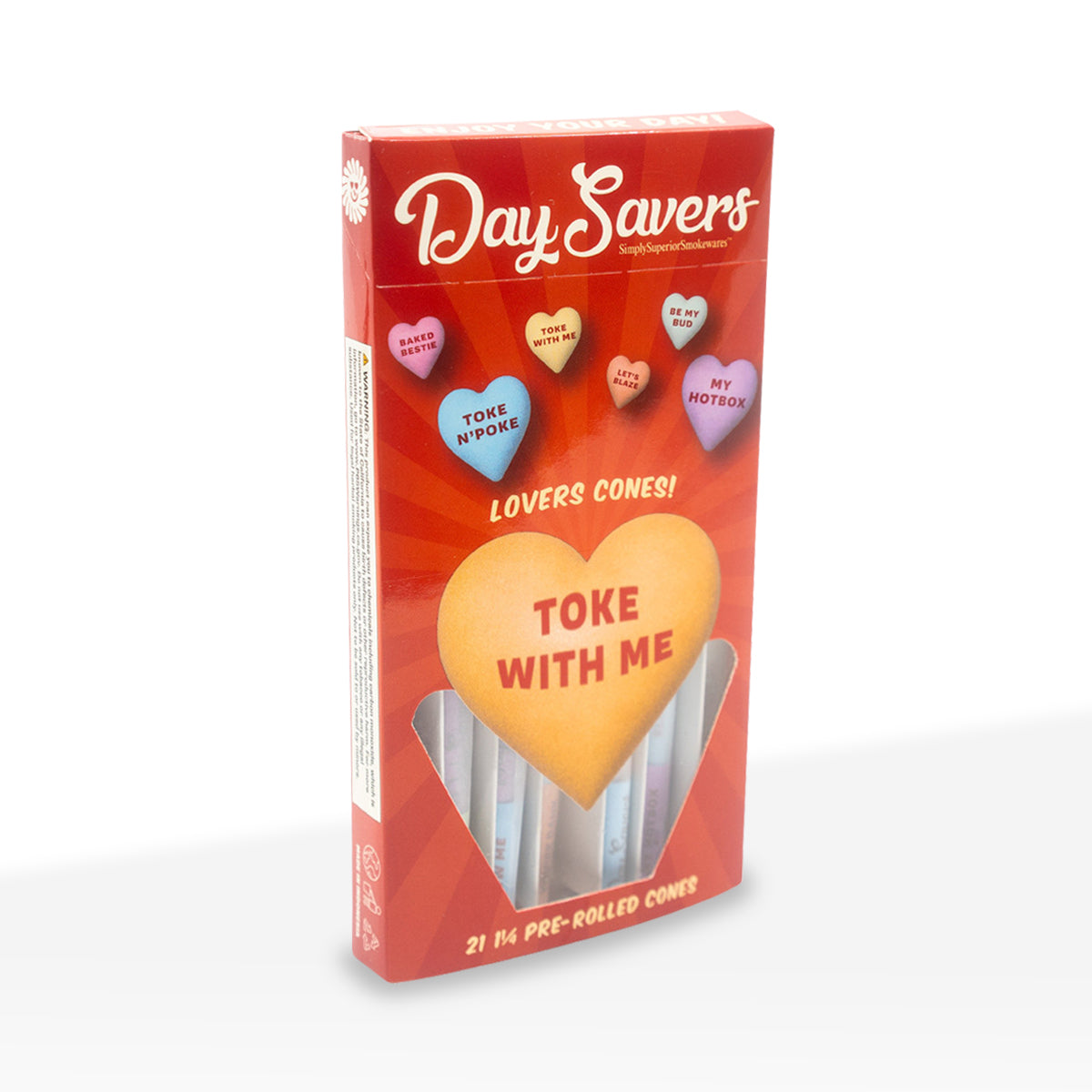 DaySavers | 1¼ Size Candy Hearts Pre-Rolled Cones | 84mm - White - 20 Count - Biohazard Inc
