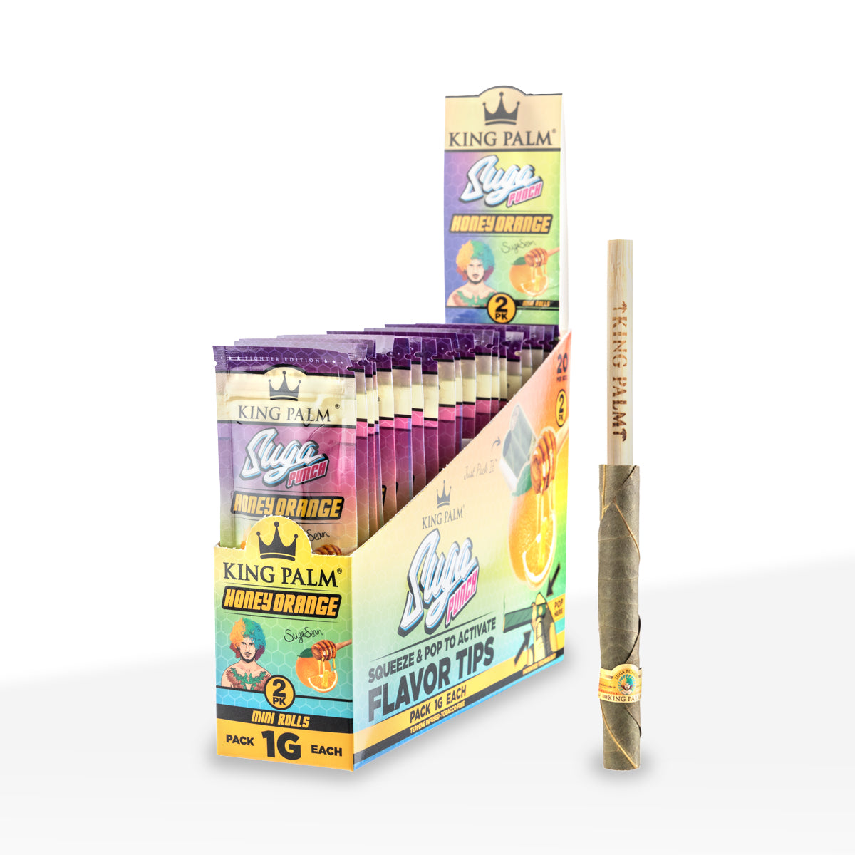 King Palm™ | Suga Sean Mini 2-Pack Rolls | 84mm - Honey Orange - 20 Count - Suga Punch - Fighter Edition - Biohazard Inc