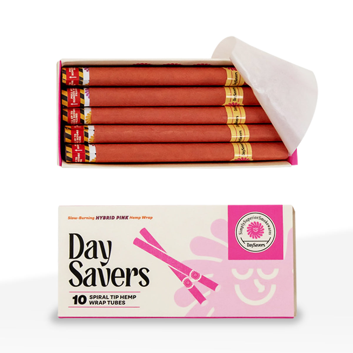 DaySavers | 1¼ Size Pre-Rolled Blunt Wraps w/ Spiral Tips | Various Styles - 84mm - 22 Count - Biohazard Inc - Pink Hemp Blunt Wraps