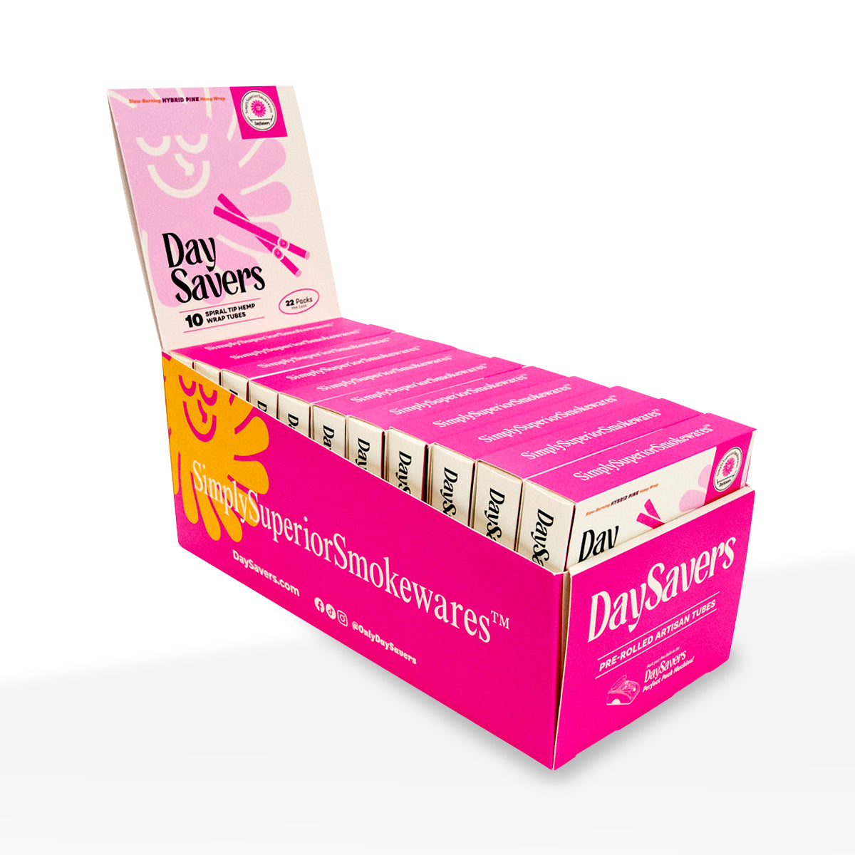 DaySavers | 1¼ Size Pre-Rolled Blunt Wraps w/ Spiral Tips | Various Styles - 84mm - 22 Count - Biohazard Inc - Pink Hemp Blunt Wraps