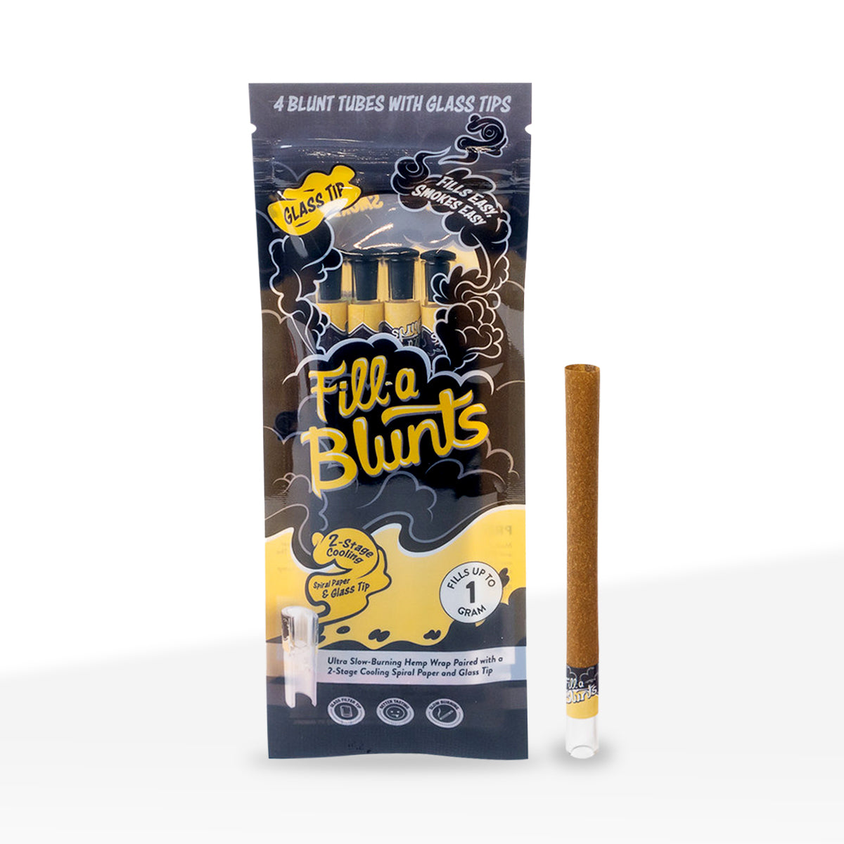 Fill-a Blunts | King Size Pre-Rolled Hemp Blunt Wraps w/ Glass Tips | Various Styles - 109mm - 15 Count - Biohazard Inc - 1 Gram Capacity - 4 Pack