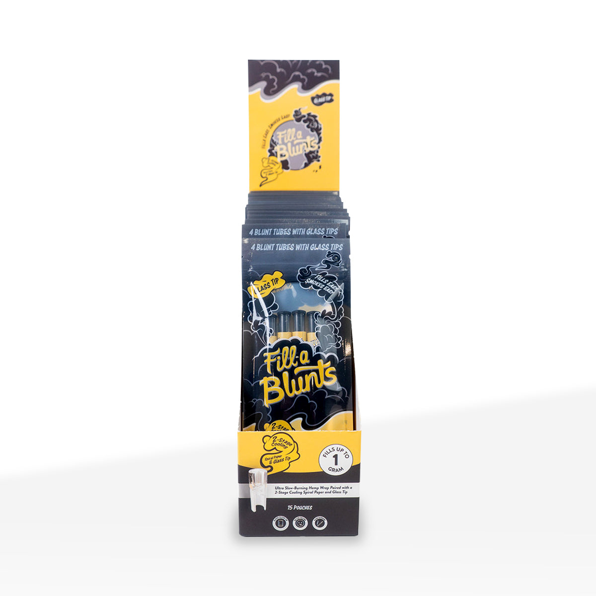 Fill-a Blunts | King Size Pre-Rolled Hemp Blunt Wraps w/ Glass Tips | Various Styles - 109mm - 15 Count - Biohazard Inc - 1 Gram Capacity - 4 Pack